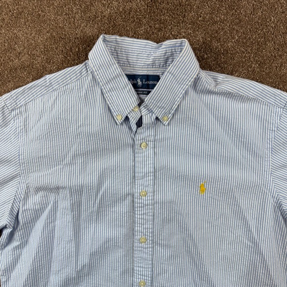 Ralph Lauren Other - Ralph Lauren Mens Large Classic Fit Seersucker Short Sleeve Striped Shirt Blue